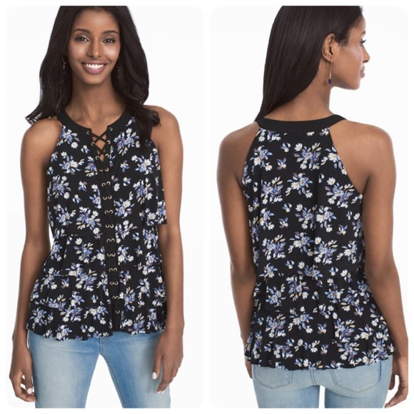 White House Black Market Tops - White House Black Market Sleeveless‎ Tiered Lace-Up Floral Top Small #570205627